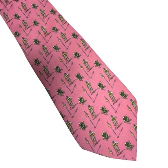 Polo Ralph Lauren Men's Pink Silk Tie Golf Theme Geometric Pattern - Picture 2 of 13